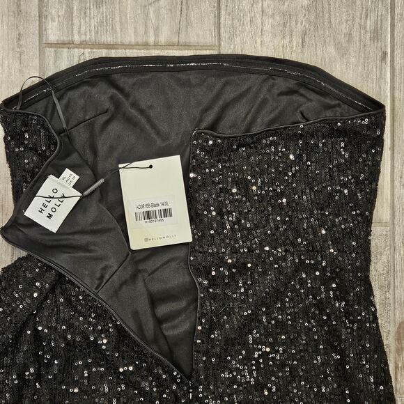 Hello Molly Dress Womens Size 10 She's The Gift Sequin Mini Black Strapless Bow - Picture 9 of 14